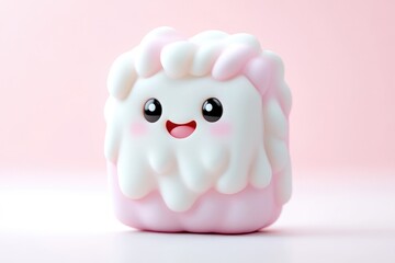 Obraz premium Cute pink and white marshmallow character. A joyful, cartoonish marshmallow design with expressive eyes and a smile. It's a fun, whimsical depiction of a sweet treat