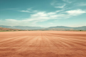 Fototapeta premium Panoramic Landscape Of Arid Field Under A Blue Sky And Distant