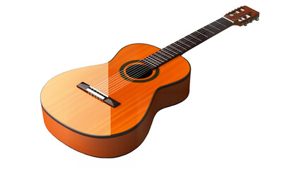 Fototapeta premium Small classic guitar with a polished wooden body and detailed strings isolated on a transparent background