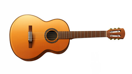 Small classic guitar with a polished wooden body and detailed strings isolated on a transparent background