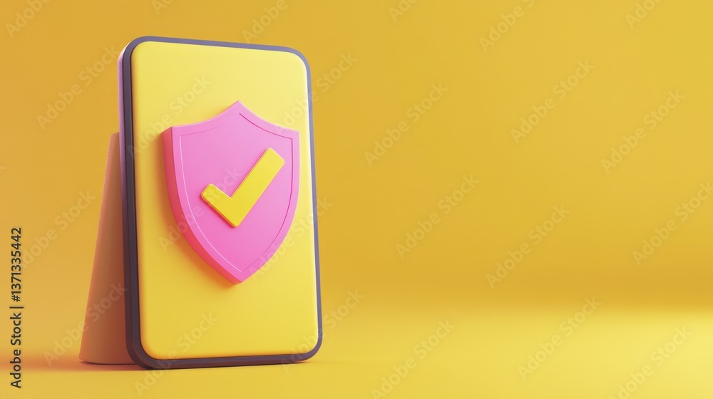 Aufkleber smartphone security icon with shield and checkmark on yellow background for technology and safe