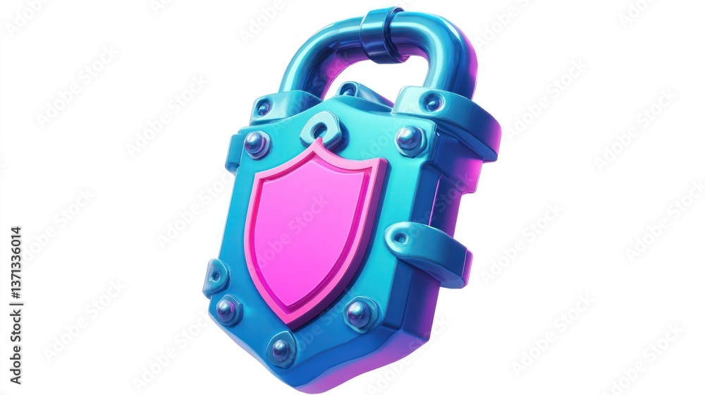 Poster stylish 3d padlock with shield design security and protection symbol for digital and physical