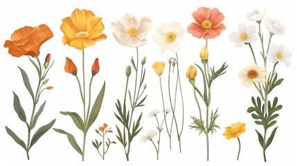 A botanical illustration flower clipart with precise lines and natural colors on a white background.