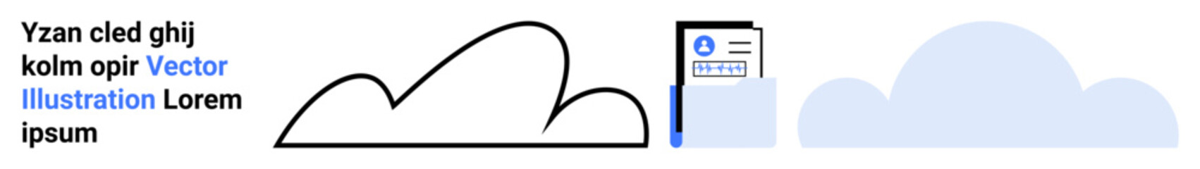 Abstract cloud shapes, digital data card, text elements. Ideal for technology, cloud storage, data sharing, networking, digital resources, minimal design simple landing page