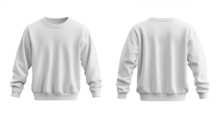 A plain white sweatshirt is shown from both the front and back, highlighting its simple design and comfortable fit. The fabric appears soft, making it suitable for casual wear or layering