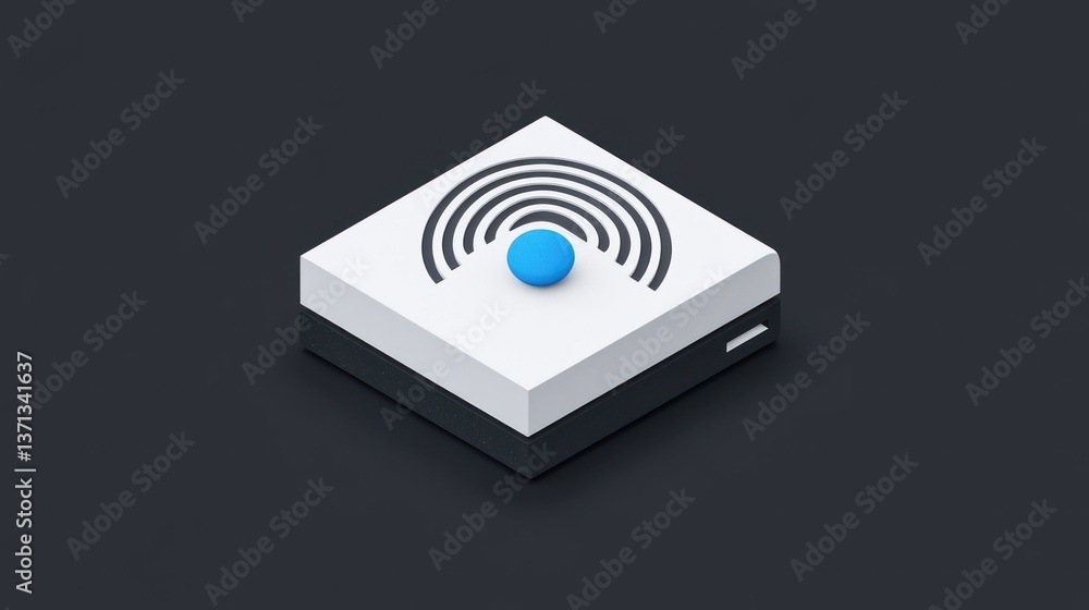 Aufkleber wireless router icon modern design with blue signal button and circular waves for connectivity