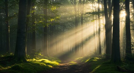 Sunlit Forest Path with Trees