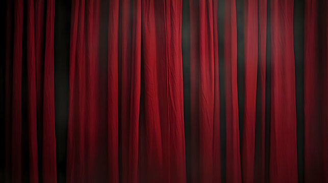Photo of Red Curtain Background with Textured Fabric and Vertical Stripes