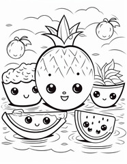 Coloring page kawaii cute cartoon illustration