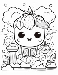 Coloring page kawaii cute cartoon illustration
