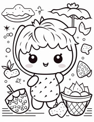 Coloring page kawaii cute cartoon illustration