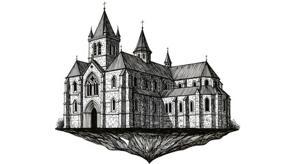 Fototapeta premium Gothic-style cathedral illustration