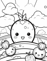 Coloring page kawaii cute cartoon illustration