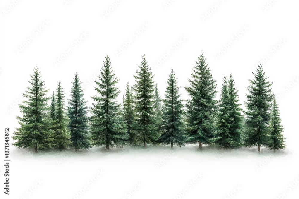 Poster majestic forest landscape with tall pine trees shrouded in mist during early morning hours in a sere