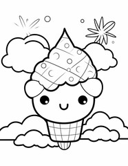 Kawaii Coloring Page. Cute Cartoon Hand Drawing Coloring Illustrations