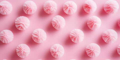 Fototapeta premium Pink Pom Poms Seamless Pattern Background Photo