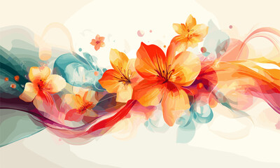 Vivid floral abstract with swirling colors and blossoms - vector