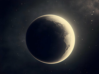 Obraz premium Realistic Photo of Glowing Moon and Stars in Dark Space Background