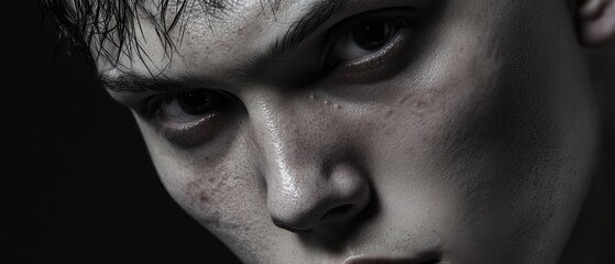 Naklejka premium Intense expression of youth captured in dramatic monochrome lighting