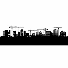Naklejka premium Silhouette Cityscape Construction with Cranes and Buildings a Graphic Illustration