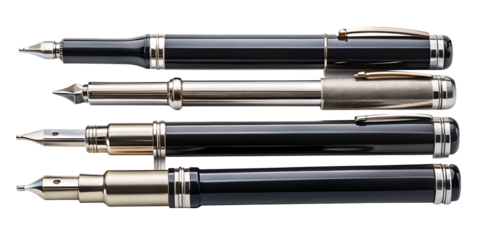 Elegant Writing Instruments: Four luxurious fountain pens showcase a sophisticated aesthetic, ready for a touch of class.