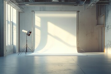Flawless Picture of Empty Photography Studio with Paper Roll and Lights 3D Rendering