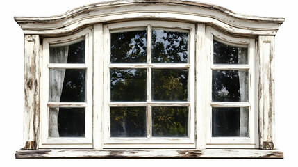Obraz premium Weathered White Window Frame with Visible Wood Grain and Textured Glass