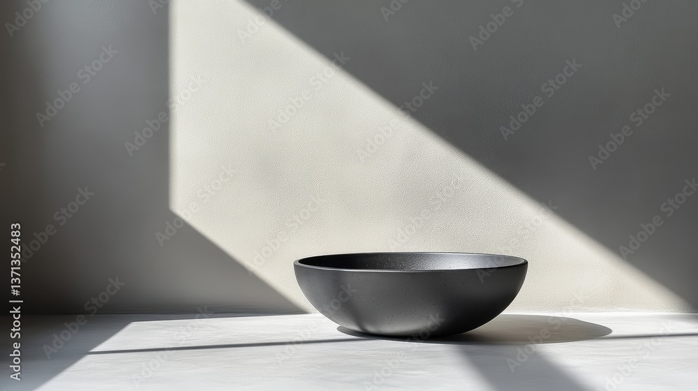 Poster minimalist black bowl on a light surface with dramatic shadows creating a modern aesthetic in natura