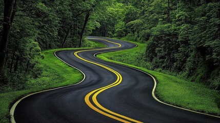 Fototapeta premium Winding Road Through Lush Green Forests Showcasing Nature's Beauty in Stunning Detail