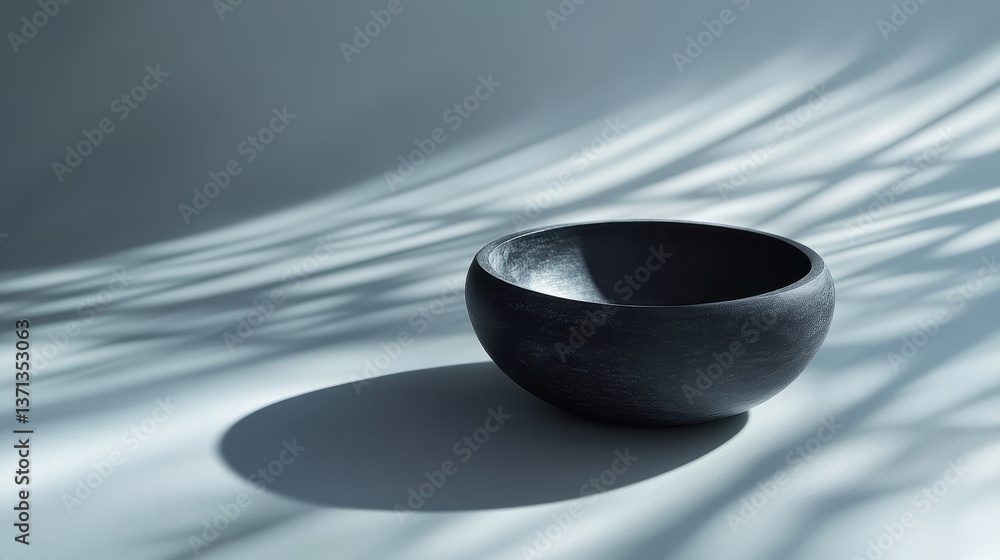 Poster minimalist black bowl on a light surface with dramatic shadows creating a modern aesthetic in natura