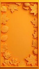 Fototapeta premium Autumn leaves frame on orange background (1)