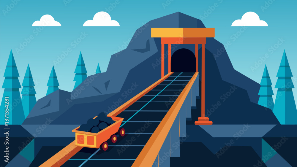 Poster a conveyor belt ss through the tunnels carrying piles of coal to the surface where it will be sorted