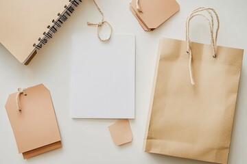 Detailed Color Picture of Flat Lay of Notebook with Shopping Bag and Cyber Monday Tag