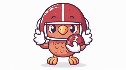 Fototapeta premium A cartoon turkey wearing an American football helmet and holding a football, vector logo design on a white background, simple icon style, t-shirt print design, no shadows, cute cartoon character