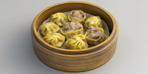 Dumplings served in a traditional bamboo steamer showcasing delicious filling and unique shapes