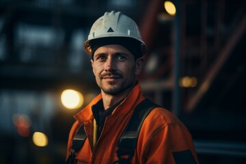 Portrait of a Caucasian male worker on oil platform