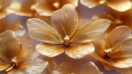 Gold colored decorative floral arrangements resembling butterflies or flowers