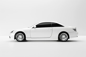 White Car Isolated on White Background White Modern Cheap Car Isolated on White Background