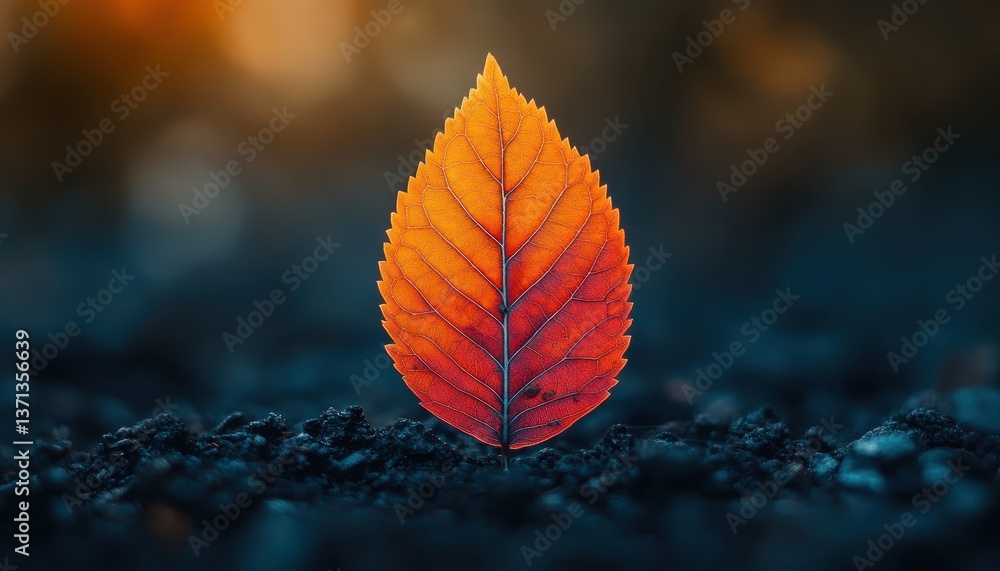 Aufkleber colorful leaf resting on dark soil displaying autumn hues during a serene nature moment in a forest 