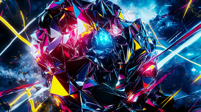 A robot featuring a colorful design with unique patterns and artistic elements in a hyper-detailed cubism style.