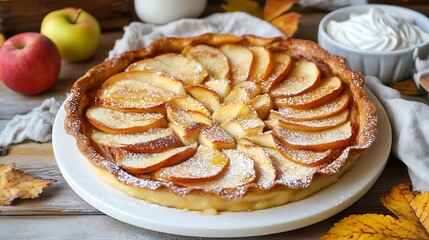 Apple Tart with Powdered Sugar and Artful Slices / 粉砂糖と芸術的なスライスが乗ったりんごタルト