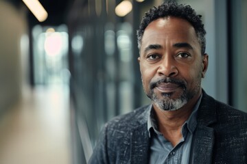 Fototapeta premium Portrait of a confident black man in office hallway