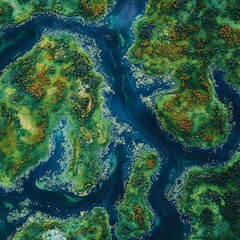 Obraz premium River islands with vibrant greenery aerial high resolution hd image