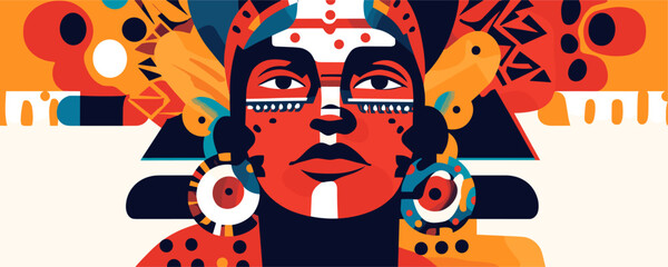 Abstract portrait of a traditional woman with bold patterns and colors – vector