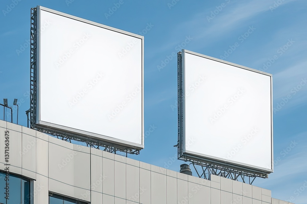Poster clear pixel image of two billboard mockup on the side of a building