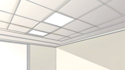 Fototapeta premium Office Ceiling with Fluorescent Lights / 蛍光灯のあるオフィス天井