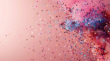 Confetti blast frozen mid air neutral studio background copy space on the right side
