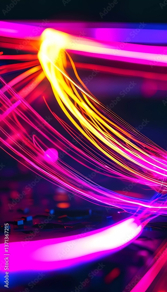 Poster an enchanting interplay of bright luminescent lines creates dynamic waves that swirl and weave throu