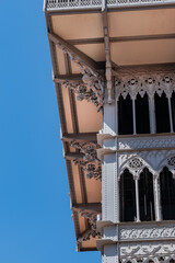 Architectural details of Santa Justa Lift (Elevador de Santa Justa) or Carmo Lift is an elevator,...