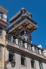 Architectural details of Santa Justa Lift (Elevador de Santa Justa) or Carmo Lift is an elevator,...